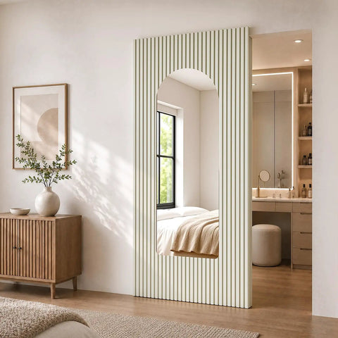 Massive Space Saver Trackless Sliding Barn Door With Built In Mirror And Soft Close Hardware Kit To Keep Your Floors Clear, stylish arch design