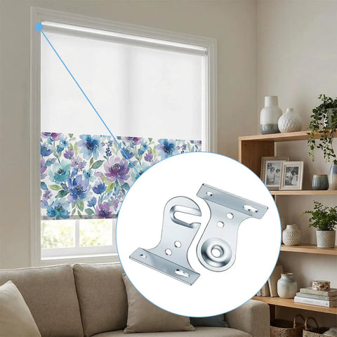 Metal Window Shade Brackets 8 Pieces Outside Mount Roller Shade Brackets with Screws in living room setting.