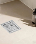 Installed 6 Inch Square Shower Drain With Flange Kit, 1.2mm SUS304 Stainless Steel Floor Drain, Geometric Pattern, Rust Resistant