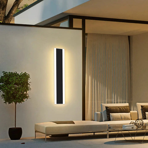 Four Direction Black Acrylic Outdoor Wall Light With 3000K Warm Glow, IP65 Waterproof Exterior Porch Sconce by seating area