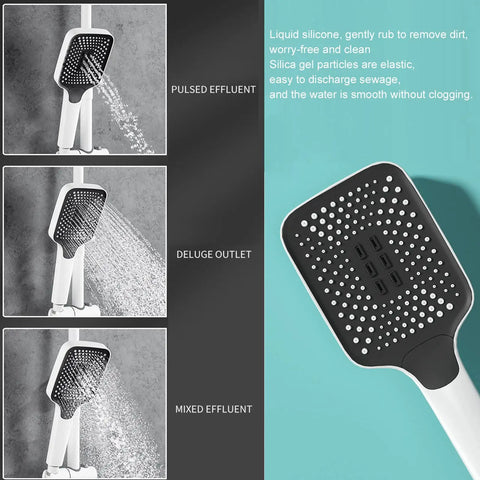 Premium Thermostatic Shower System With Led Digital Display Rainfall Head Wall Mounted Bathroom Faucet Set Includes Liftable Rod And Built In Soap Tray Straight Up Flex For Any Home showing shower head with pulsed, deluge, and mixed effluent settings.