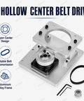 Rock Solid Hollow Rotary Actuator With Fine Tune Belt Tension Cnc Machined Aluminum Plate For 86Mm Stepper Motor Zero Lag Indexing for packing and inspection lines, showing open center design.