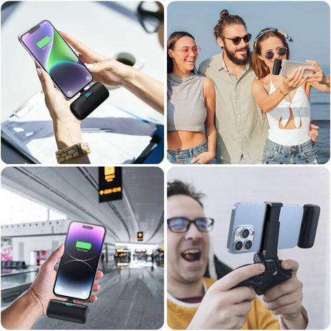 Nifty 5000mAh PD Fast Charging Power Bank For iPhone 14 And 13 Series Slim Pocket Sized Battery Pack charging smartphone in hand.