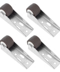 4 Pack Sliding Door Bottom Support Rollers Featuring Hella Tough Rubber Swivel Casters For Dead Silent Barn Door Hardware And Cabinet Track Keeping Glides Jam Free While Rolling Smooth As Butter Daily in silver with brown wheels.