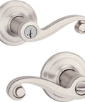 Lido Entry Door Handle With Lock And Key, Reversible Exterior Lever for Front Doors, Satin Nickel Finish, SmartKey Rekey