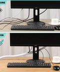 Before and after desk setup using White Cable Sleeve Kit, 2 Pack, 5ft Each, 0.75 to 1.2 Inch Diameter Wire Management Tubes