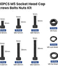 Durable M5 Screws Kit 280 Pcs Set In 12.9 Grade Alloy Steel with M5 Hex Socket Head Cap Screws, Nuts, Washers