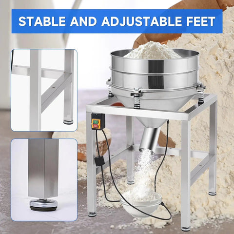 Automatic Powder Sifter Machine With 110V Electric Vibrating Flour Sieve Shaker Fast 3600RPM Sifting System, stainless steel