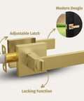 Entry Lever Door Handle And Single Cylinder Deadbolt Lock Combo Pack Heavy Duty Satin Brass Reversible Square Locking Lever Set