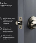 Worlds Smallest Smart Lock With Built In Matter And Bluetooth Hiding Tech Inside Your Door For Sleek Security No Brainer Works With Apple Home Google Home Alexa And SmartThings Satin Nickel Finish Easy iOS And Android App Control installed view.
