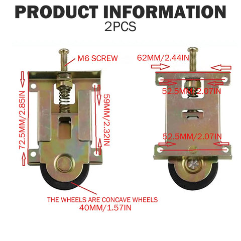 Heavy Duty 2 Pack Sliding Door Rollers Built Like A Tank Spring Loaded Pulleys No Skip Glide For Closet Shower And Patio Track Replacement 4.7X2.4 Inch close-up of roller dimensions and features.