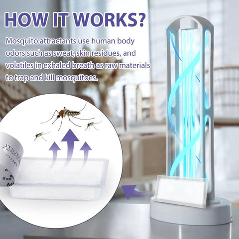Six Pack Mosquito Attractant Bait Refills For Bug Zappers And Fly Traps Mosquito Lure For Indoor Outdoor Use That Attracts Aedes Culex And House Mosquitoes Compatible With All Flying Insect Traps, showing mosquito attractant and trap mechanism.