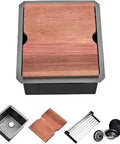 17 Inch Undermount Black Stainless Steel Kitchen Bar Sink With Single Bowl, 16 Gauge, Nano PVD Finish, Anti Rust Fingerprint Resistant, Includes Cutting Board, Small Workstation Prep Wet Bar Sink For Outdoor Use with accessories