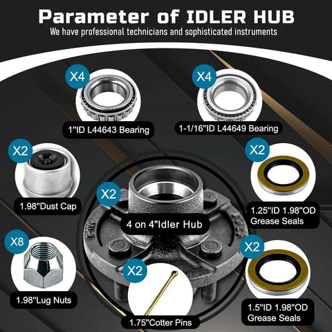 TPZZ 4-Lug trailer hub kit by Amazon with idler hub, bearings, seals and lug nuts for 1 in and 1-1/16 in axles