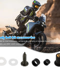 Top Shelf Aluminum Motorcycle Fairing Bolt Kit With Rock Solid Grip For M5 M6 Motorbike Windscreen Screws And Windshield Fasteners Built Damn Tough For Universal Sportbike Maintenance And Heavy Duty Cruising 177 Piece Set, displayed with motorbike and accessories.