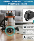 Fast Fix Replacement Foot Casters And Swivel Caster Wheels For Ridgid Shop Vacuums, featuring black swivel wheels for smooth movement.