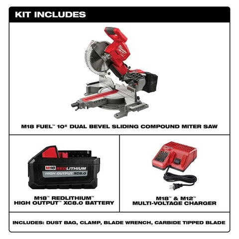 Top Tier Dual Bevel Sliding Compound Miter Saw With Brushless Powerplant Ten Inch Cutting Capacity Extra Run Time Side Carry Handles in kit.