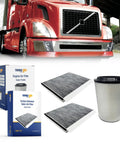 Engine Air Filter And Two Carbon Activated Cabin Air Filters Replacement For Volvo VNL 2002 And Up Semi Trucks with packaging
