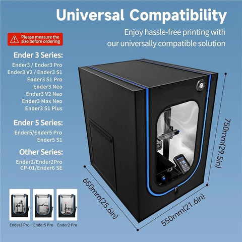 Ender Series 3D Printer Enclosure With Built In Ventilation Kit And Dope LED Light showcasing universal compatibility.