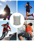 2L Hydration Backpack With Ultra Lightweight Breathable Mesh Reflective Vest And Ergonomic Adjustable Straps For Cycling Skiing Camping Biking And Hiking Your Go To Lightweight Fitness Gear For Any Adventure displayed with outdoor activities