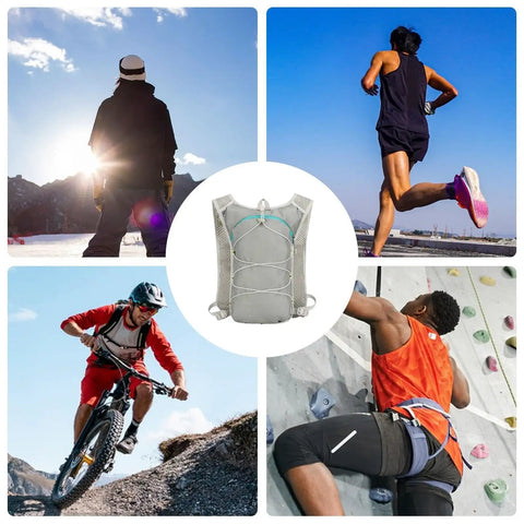 2L Hydration Backpack With Ultra Lightweight Breathable Mesh Reflective Vest And Ergonomic Adjustable Straps For Cycling Skiing Camping Biking And Hiking Your Go To Lightweight Fitness Gear For Any Adventure displayed with outdoor activities