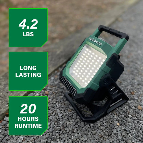 Ultra Bright 4000 Lumen Cordless LED Work Light with MultiVolt 18V 36V Battery, adjustable on rocky surface