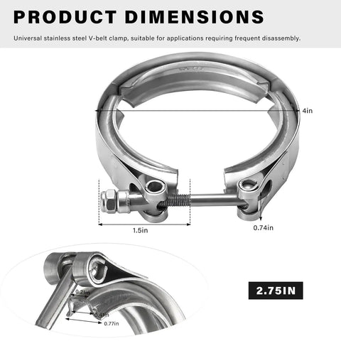 2.75 Inch V Band Clamp Quick Release Stainless Steel Exhaust Clamp For Turbo Downpipes And Performance Exhaust Systems