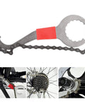 All In One 3-In-1 Bike Repair Tool Set With Chain Wrench Puller Bottom Bracket Tool And Chain Cutter For Mountain And Road Bikes, Heavy Duty Steel Maintenance Kit For Quick On The Go Fixes featuring chain wrench and usage examples.