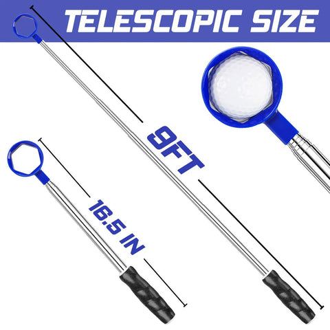Telescopic 9 Foot Golf Ball Retriever With Stainless Steel Shaft And Unbreakable Nylon Head extended and folded