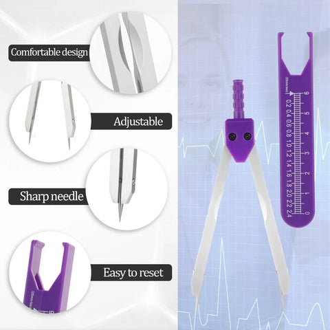 Must Have ECG Caliper For Nurses And Doctors A Pro Grade Stainless Steel Electrocardiogram Divider With Ruler To Measure EKG Wave Segments, Protective Cover, Purple Finish For Medical Students And Healthcare Pros. 11.5 cm purple stainless steel ECG caliper with ruler
