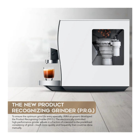 Z10 32 Specialties Automatic Coffee Machine Bundle With Glass Milk Container featuring product-recognizing grinder side view