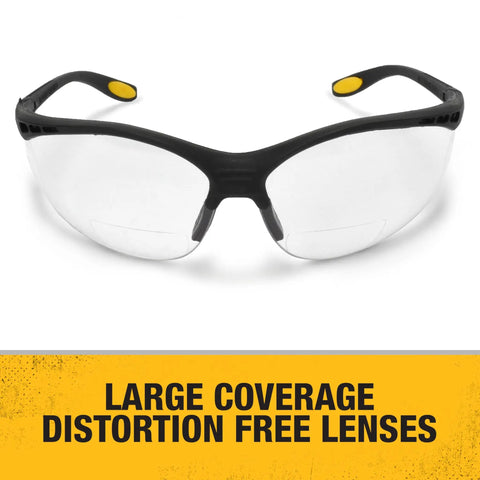 Rx Bifocal Protective Eyewear With Rubber Temples And Sleeve, Clear Lens, 2.0 Diopter, All In One Safety And Vision On The Jobsite, Impact Resistant Polycarbonate Lens, ANSI Z87.1 Plus, Comfortable All Day Fit For Work And Weekend Projects