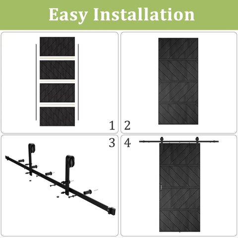 Sliding Barn Door Kit With Waterproof MDF Panel, 84 Inch Tall By 30 Inch Wide, DIY Ready With Pre Drilled Slab And Hardware, Black Finish