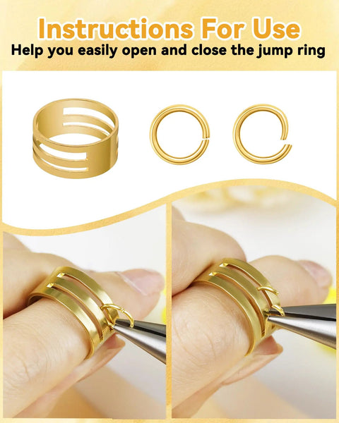 Instructions using the All In One Jewelry Making Kit For Real Pros With 2400 Jump Rings In Gold And Silver, tools shown opening rings