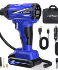 Cordless Tire Inflator Portable On The Go Air Compressor 150 PSI Dual Power DC 12V Battery Handheld Pump Blue with Gauge