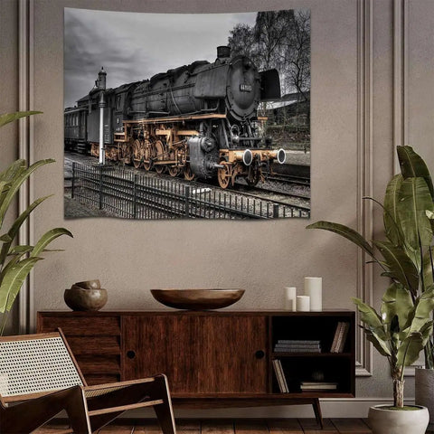 Vintage Steam Locomotive Tapestry Wall Art For Living Room Bedroom And Office Rustic Industrial Decor With Nostalgic Railway Charm And Retro Vibe Large 60x80 Inches