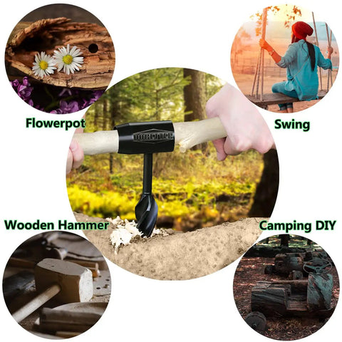 Bushcraft Hand Auger Wrench For Survival And Camping in use with woods around, ideal for DIY projects like swings or flowerpots