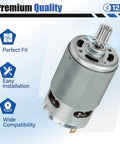12V Gearbox Motor Replacement For Ride On Cars With 10 Tooth Pinion Installed in silver casing
