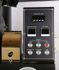 Close-up of Commercial Drum Coffee Roaster Machine With Digital Temperature Control And Rapid Cooling System controls panel