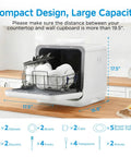 Self Contained Countertop Dishwasher With Built In Water Tank And Gentle Baby Care Mode showing capacity for dishes on countertop.