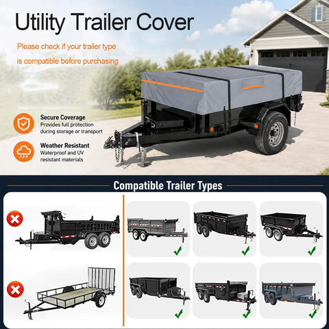 Heavy Duty Trailer Cover For Equipment And Flatbed Trailers 420D Oxford Water Resistant Tarp with reflective strips in driveway