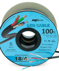 100 Ft 18 AWG Low Voltage LED Cable Four Conductor In Wall RGB Wire With Black Jacket spool, UL Listed Class 2 Rated