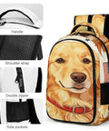 Dope Unisex Printed Backpack With Dog Beside Flag Design large capacity with detailed straps and pockets shown