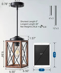 Farmhouse Pendant Light With Metal Frame And Wood Grain Finish, dimensions and parts display, 48 Inch Adjustable Pipe Suspension