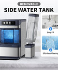 Heavy Duty Countertop Nugget Ice Maker Spits Out Chewable Ice Fast With Built In Water Tank, showing removable side water tank.