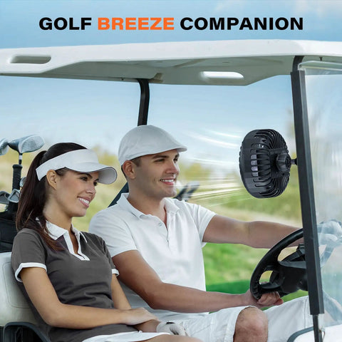 Rechargeable Golf Cart Fan With Magnetic Base And 360 Degree Rotating Head Battery Powered Portable Cooling on golf cart