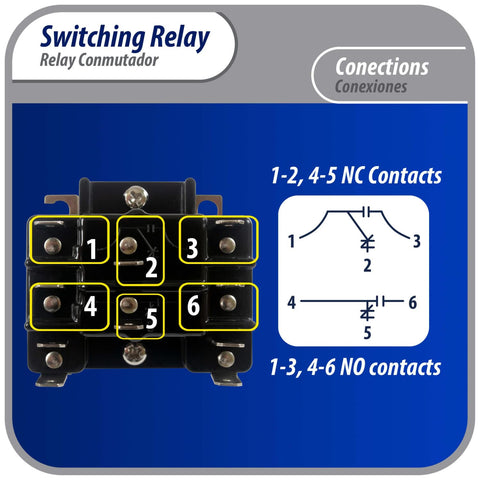 Heavy Duty DPDT Relay For HVAC Fan Control, 208-240V Coil, diagram of connections with NC and NO contacts