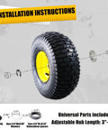 15x6.00-6 Tubeless Lawn Mower Tire And Wheel Assembly Front Replacement For John Deere And Other Riding Mowers Four Ply Pneumatic Three Inch Offset Hub Three Quarter Inch Bearings Two Piece Set Not For Highway Use 700 Lb Load Capacity installation instructions