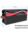 Power Inverter 2000W 24V DC To 110V 120V AC Pure Sine Wave With LED Display for off-grid use, showing dimensions.