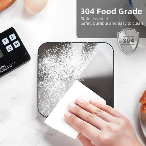 Hand wiping stainless steel Wireless Kitchen Scale with Remote Display and 33 lb Capacity, Precise 1 g and 0.1 oz Graduation